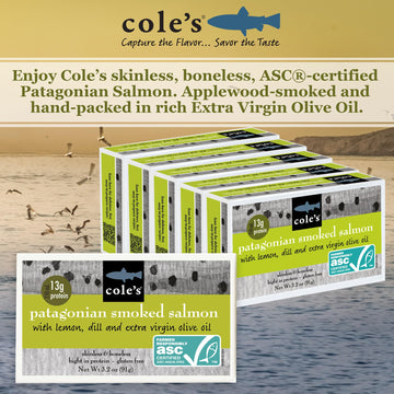 Coles Smoked Salmon Fillet with Lemon & Dill in Olive Oil, 3.2 oz, Pack of 5, 13g Protein