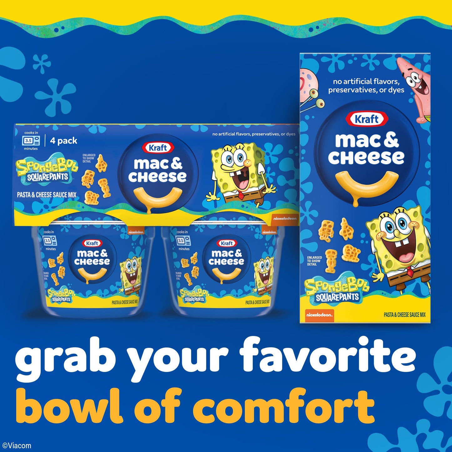 Kraft Macaroni & Cheese Spongebob SquarePants Shapes Dinner, (4 ct Pack, 1.9 oz Cups), packaging may vary