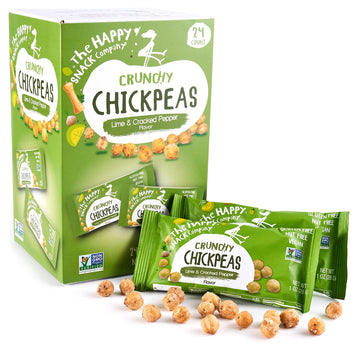The Happy Snack Company Crunchy Chickpeas - Lime & Cracked Pepper, 24 Pack, 1 oz Each, Gluten-Free, Vegan, 5g Protein