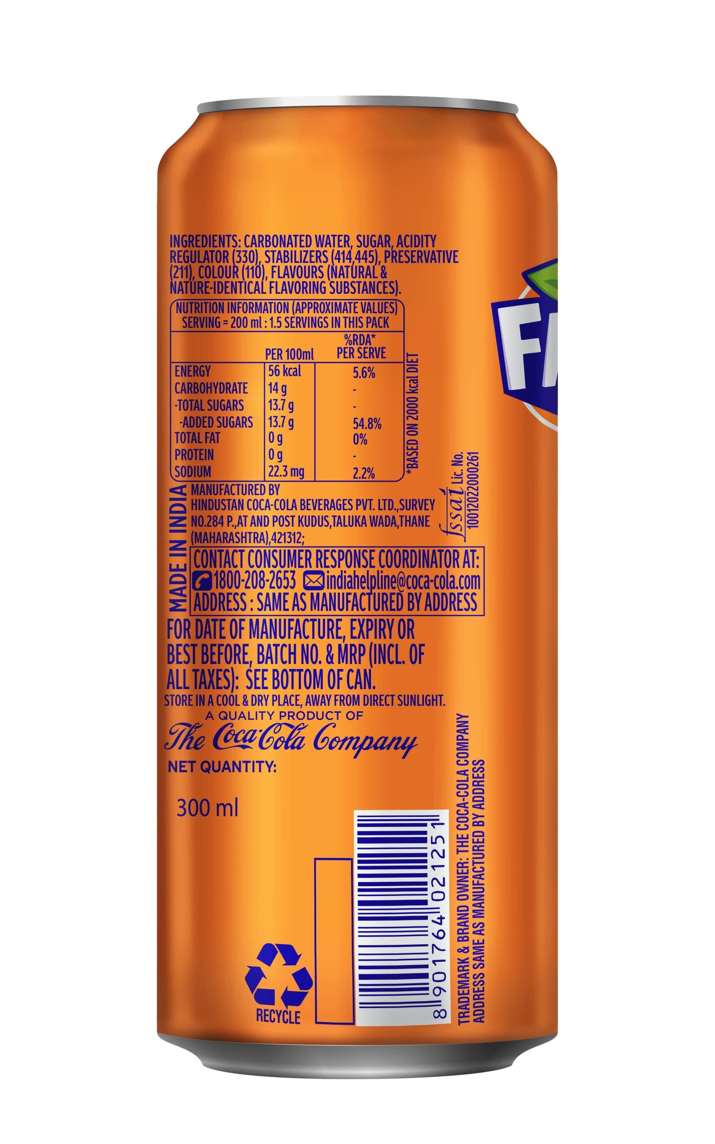 Fanta Orange Flavored Cold Drink | Soft Drink With Added Orange Flavour | Delicious Orangey Flavor| Recyclable Can, 300 Ml