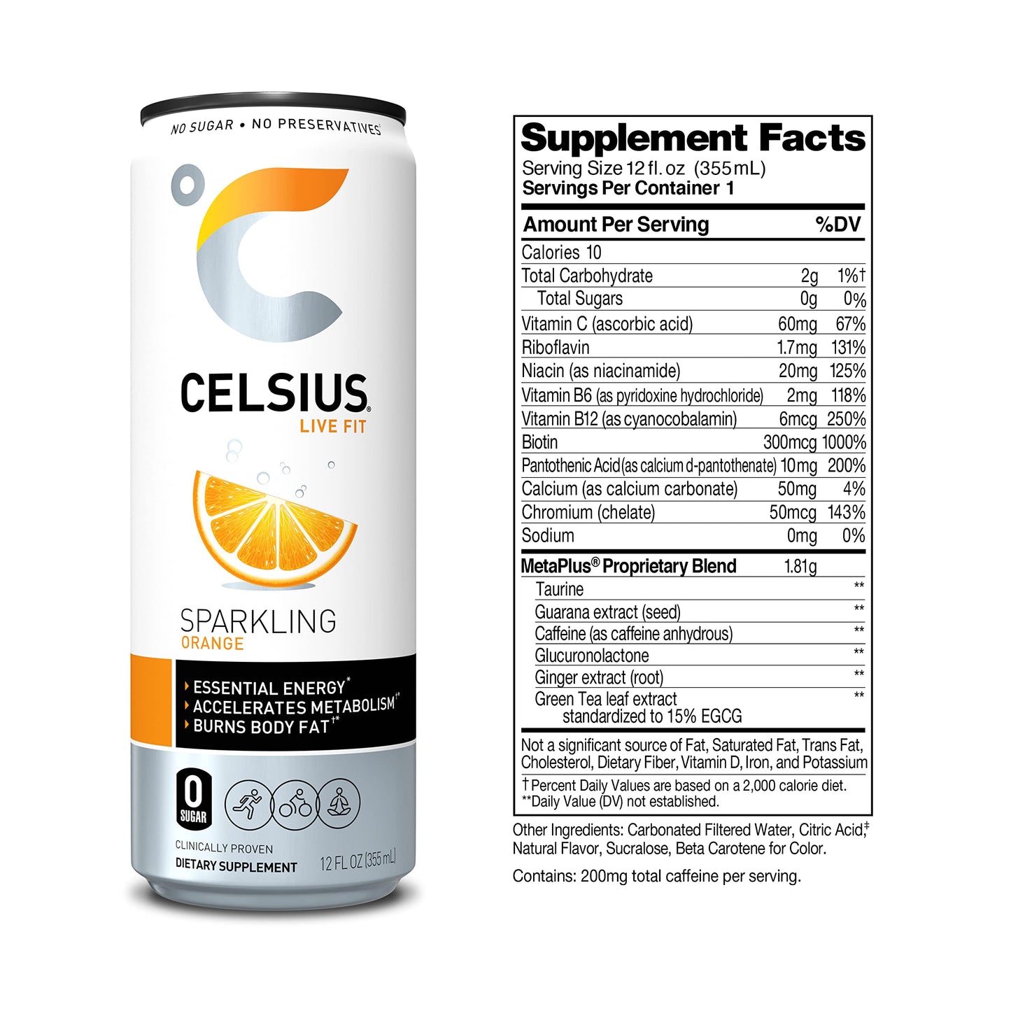 CELSIUS Sparkling Orange, Functional Essential Energy Drink 12 Fl Oz (Pack of 24)