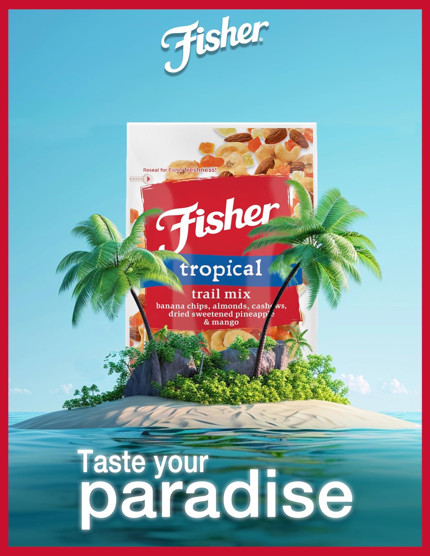 Fisher Snack Tropical Trail Mix, 3.5 Ounces (Pack Of 6), Banana Chips, Almonds, Cashews, Dried Sweetened Pineapple And Mango, Re