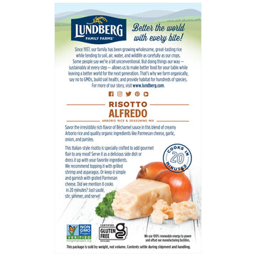 Lundberg Family Farms - Traditional Italian Risotto, Alfredo, Convenient Side Dish, 20 Minute Cook Time, Pantry Staple, Non-Gmo,
