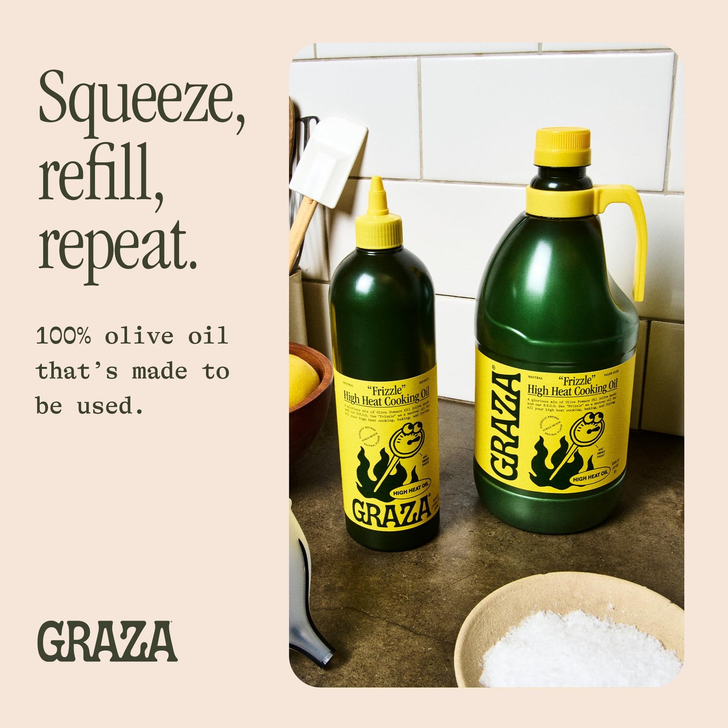 Graza Frizzle High Heat Cooking Oil - Neutral Flavor, 25.3 Fl Oz (750ml), Single Origin Olive Oil from Spain