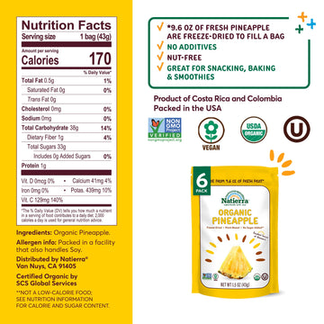 Natierra Organic Freeze-Dried Pineapple | Usda Organic, Non-Gmo & Vegan| 1.5 Ounce (Pack Of 6)