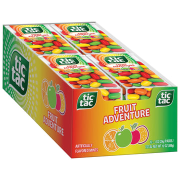 Tic Tac Fruit Adventure Mints, 12 Count, On-The-Go Refreshment, Stocking Stuffers, 1 Oz Each