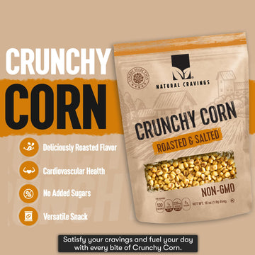 Natural Craving Salted and Roasted Corn Nuts - Original Toasted Corn Kernels in Resealable Bag - Crunchy Snack (Natural Cravings