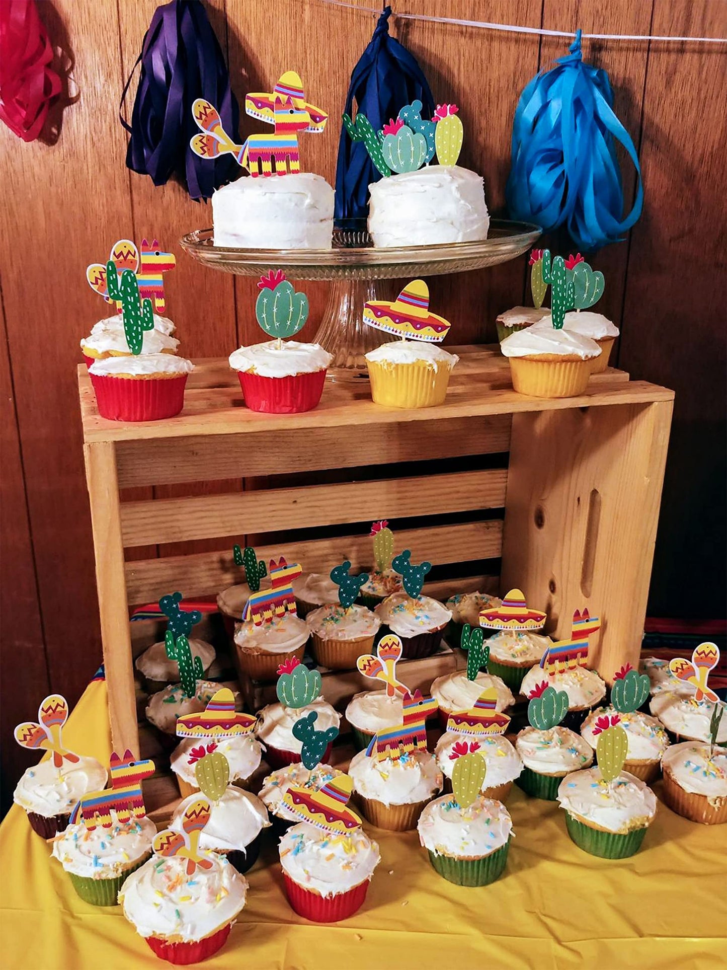 Jevenis 42 Pcs Fiesta Cupcake Toppers Fiesta Party Decoration Cactus Cake Decoration Llama Cupcake Toppers For Taco Bout A Baby