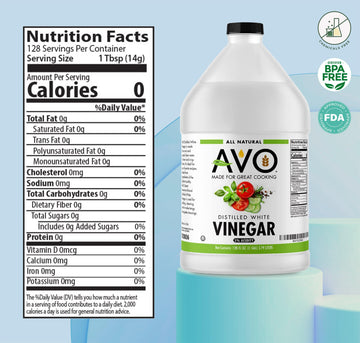 Avo 1 Gallon (128 Oz) Pure Natural Distilled White Vinegar - 5% Acidity