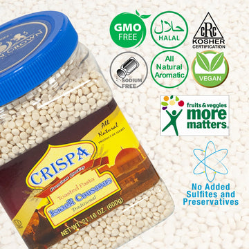 Crispa Premium Quality Traditional Israeli Couscous - 21.16 Oz (1.3Lb), All Natural Product Of Israel Having No Cholesterol And