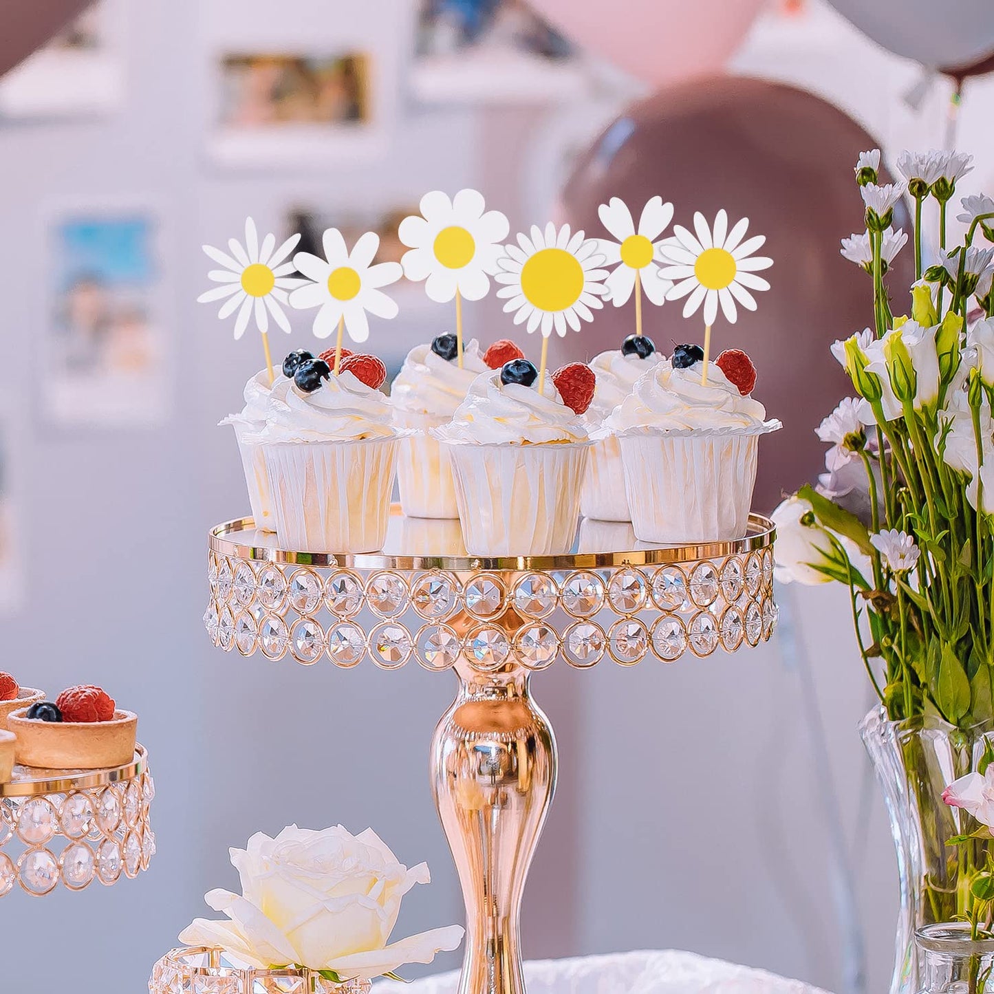 30 Pcs Daisy Cupcake Toppers, 6 Styles Daisy Flower Cake Picks Chrysanthemum Party Decorations For Spring Birthday Wedding Suppl