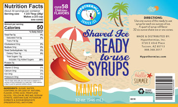 Hypothermias Shaved Ice & Snow Cone Syrup - Quart (32 Fl. Oz) - Mango - Made With Non-Gmo 100% Pure Cane Sugar, No Corn Syrup -