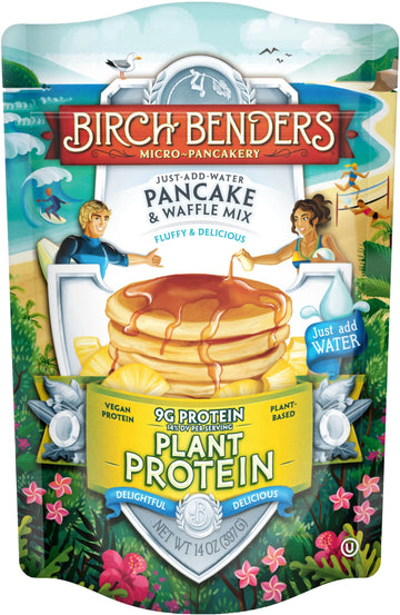 Birch Benders Plant Protein Pancake & Waffle Mix, Vegan, 9g Plant-Based Protein, Just Add Water, 14 oz (Pack of 6)