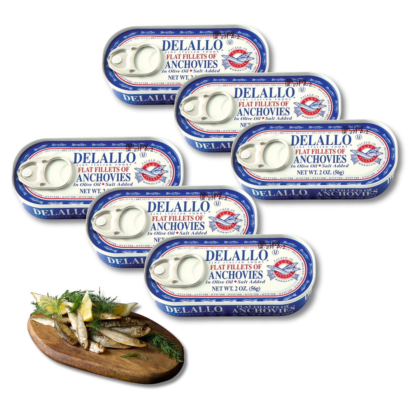 Delallo Anchovies Tinned Fish Packed In Sea Salt And Olive Oil Briny Savory Flavor Meaty Texture Kosher Non-Gmo Gluten-Free No Preservatives 2 Oz Can (6 Pack)