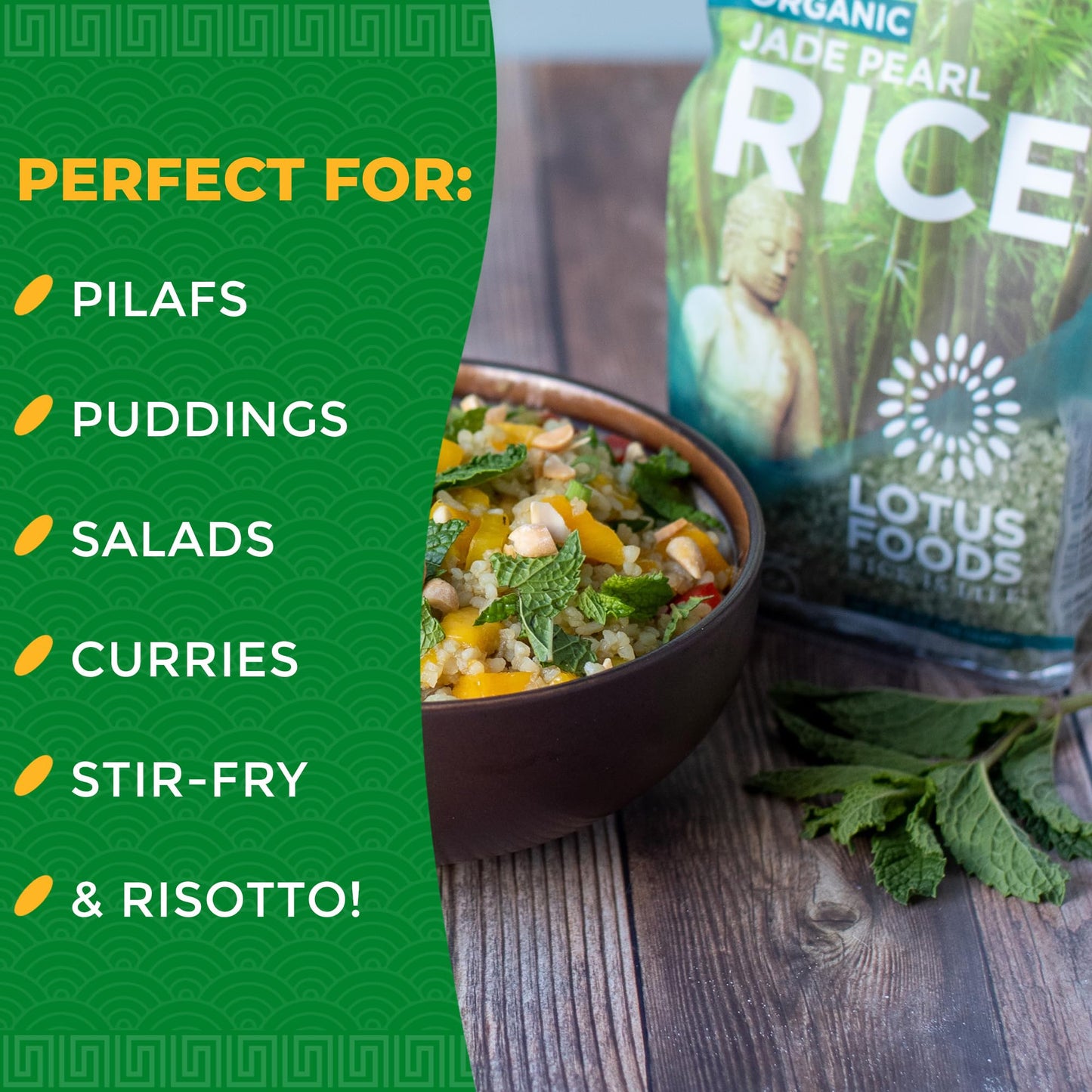 Lotus Foods Organic Jade Pearl Rice - Gluten Free Sushi Style Pearled Rice, Infused With Bamboo Extract, Vegan, Non Gmo, Use For