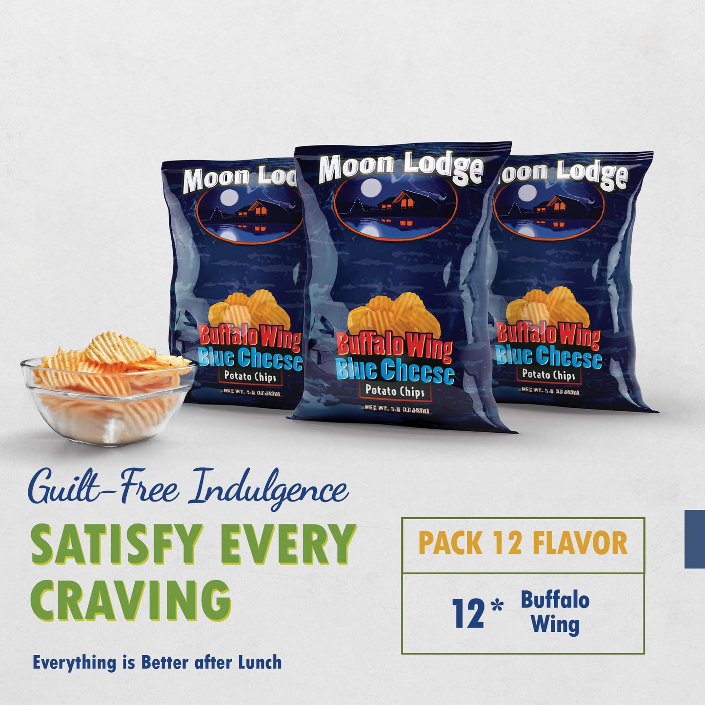 BraveGoods Moon Lodge Buffalo Wings Potato Chips ·Kosher & Halal Snacks, 12 Pack (1.5 Oz Bags) for Parties & Movie Nights