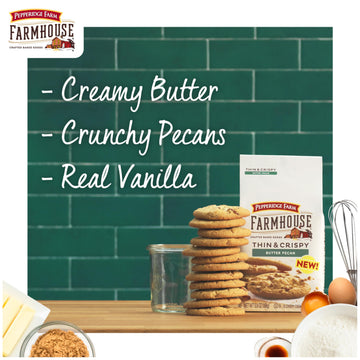 Pepperidge Farm Farmhouse Thin & Crispy Butter Pecan Cookies, 5.9 oz. Bag (Pack of 3)