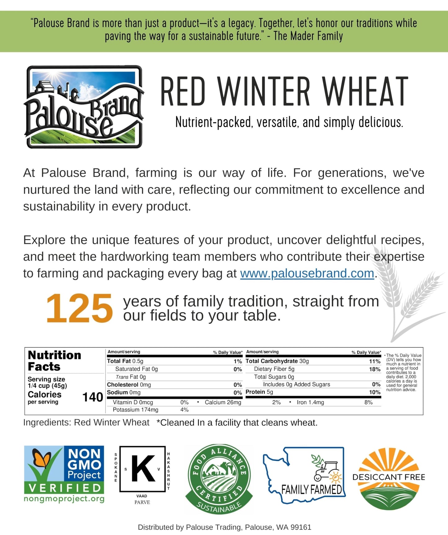 Hard Red Winter Wheat Berries | 15 Lbs | 3 Pack | Family Farmed In Washington State | Non-Gmo Project Verified | Kosher