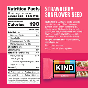 KIND Seeds Fruit & Nuts Snack Bar Strawberry Sunflower Seed | 5g Protein High Fiber Gluten Free Bars 1.4 OZ 36 Count