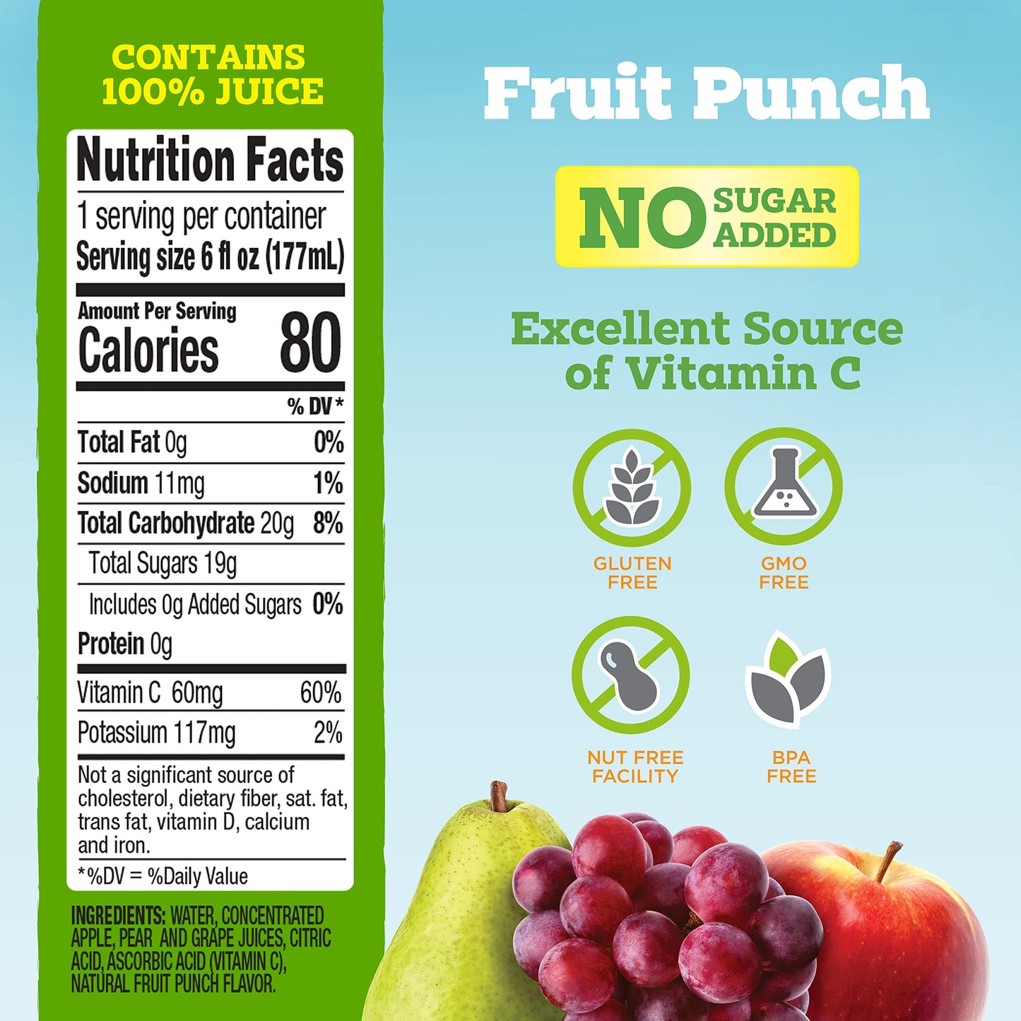 good2grow 100% Fruit Punch Juice 24-pack of 6-Ounce BPA-Free Juice Bottles, Non-GMO with No Added Sugar and an Excellent Daily S