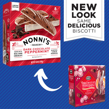 Nonnis Dark Chocolate Peppermint Biscotti - 6 Boxes Christmas Cookies - Italian Biscotti Cookies w/Dark Chocolate White Icing &