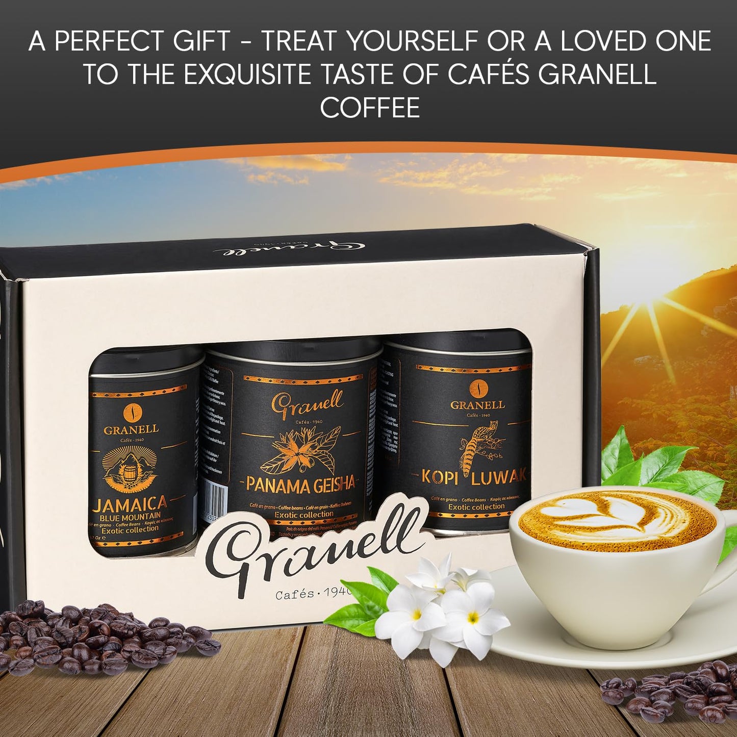 Caf  S Granell Kopi Luwak, Jamaica Blue Mountain & Panama Geisha Coffee 3 Pack Gift Set | Exotic Collection Fresh Whole Beans Qu