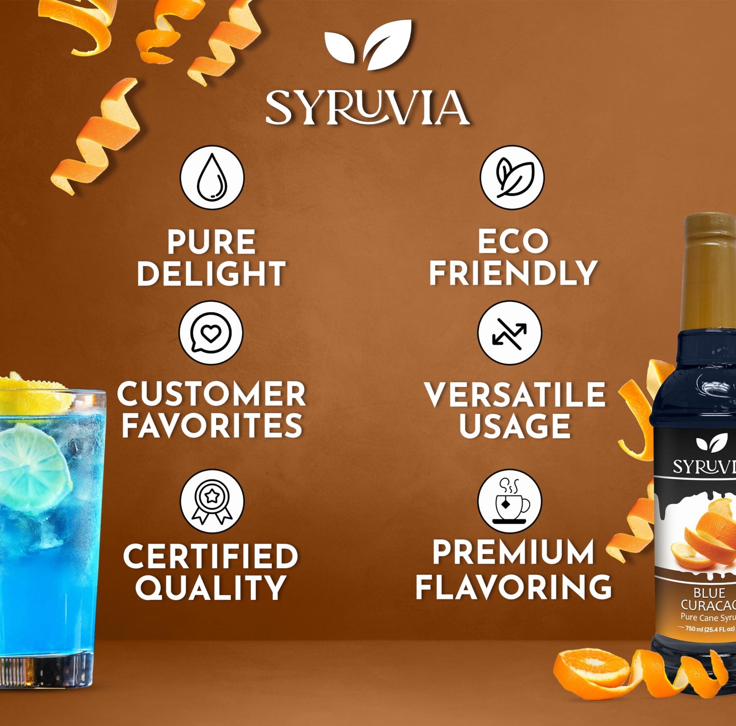 Syruvia Blue Curacao Syrup - Blue Curacao Syrup Flavor, 25.4 Fl Oz - Perfect For Cocktails, Ice Tea, Desserts, Italian Sodas, Ic