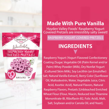 Hayden Valley Foods Raspberry Yogurt Covered Pretzels - 5Oz Resealable Bag - Gourmet Flavored Pretzels
