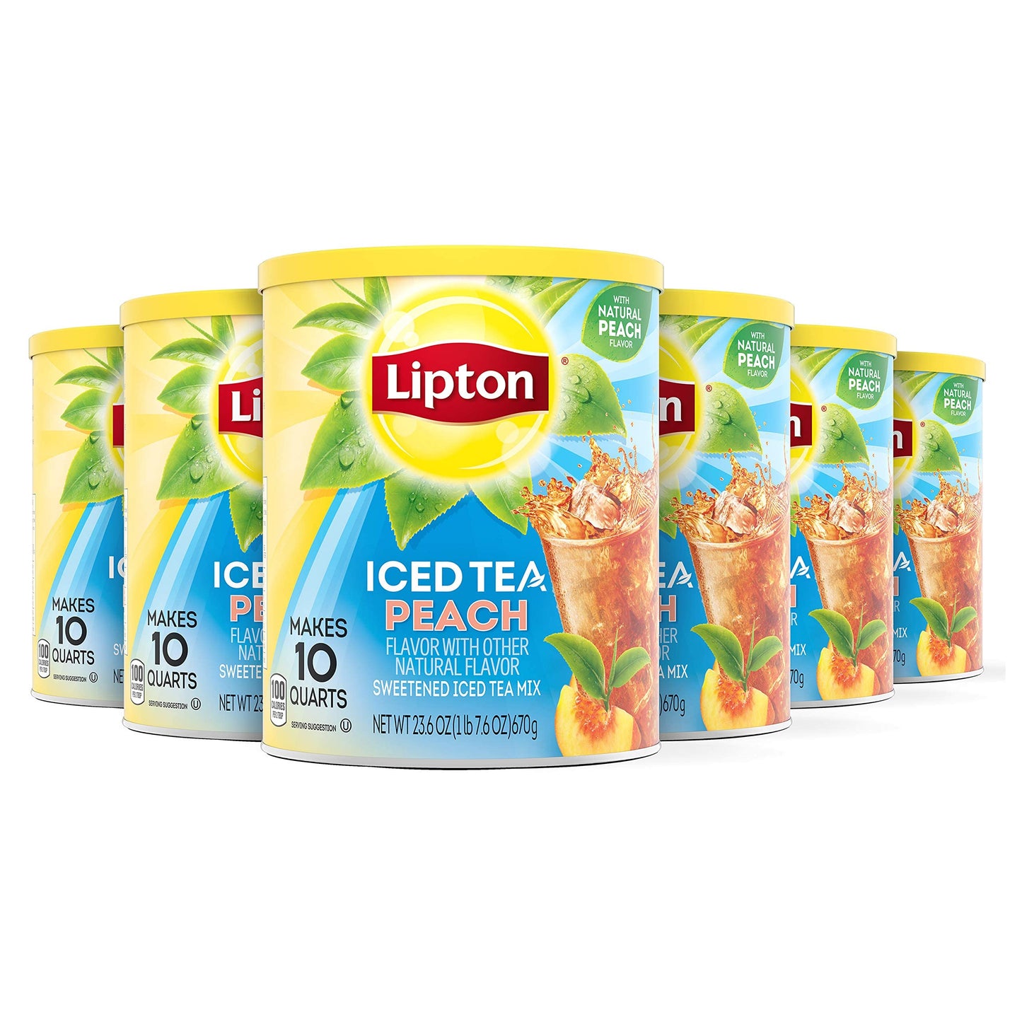 Lipton Iced Tea Mix, Peach Sweetened 10 Qt (Pack Of 6)