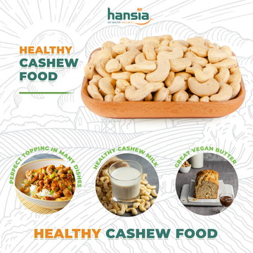 Hansia Roasted Cashew VEGAN, Dry Roasted Unsalted Superfood, Fresh, Healthy, Low Sodium Snacks, Rich of Protein & Natural Fiber,