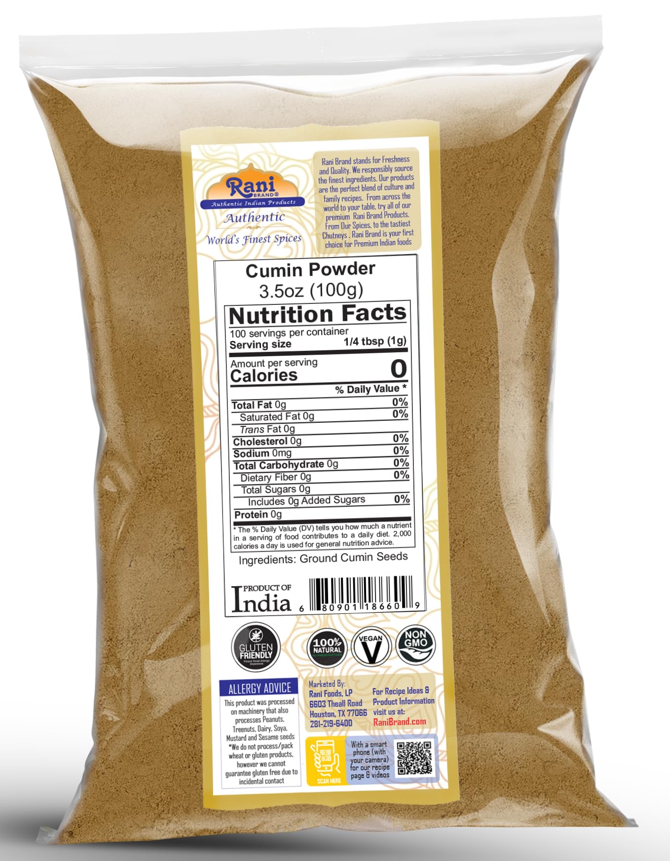 Rani Cumin (Jeera) Powder Spice 3.5Oz (100G) ~ All Natural | Vegan | Gluten Friendly | Non-Gmo | Kosher | Indian Origin