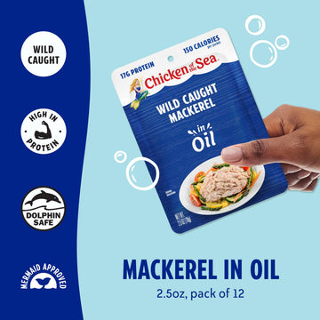Chicken of the Sea Mackerel in Oil 2.5 oz. Packet (Box of 12) Wild Caught