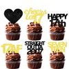 18Pcs Black Gold Glitter Dessert Cupcake Pick For Straight Outta 2007 Cheer To 17 Years Old Theme Decor Supplies Happy 17Th Birt