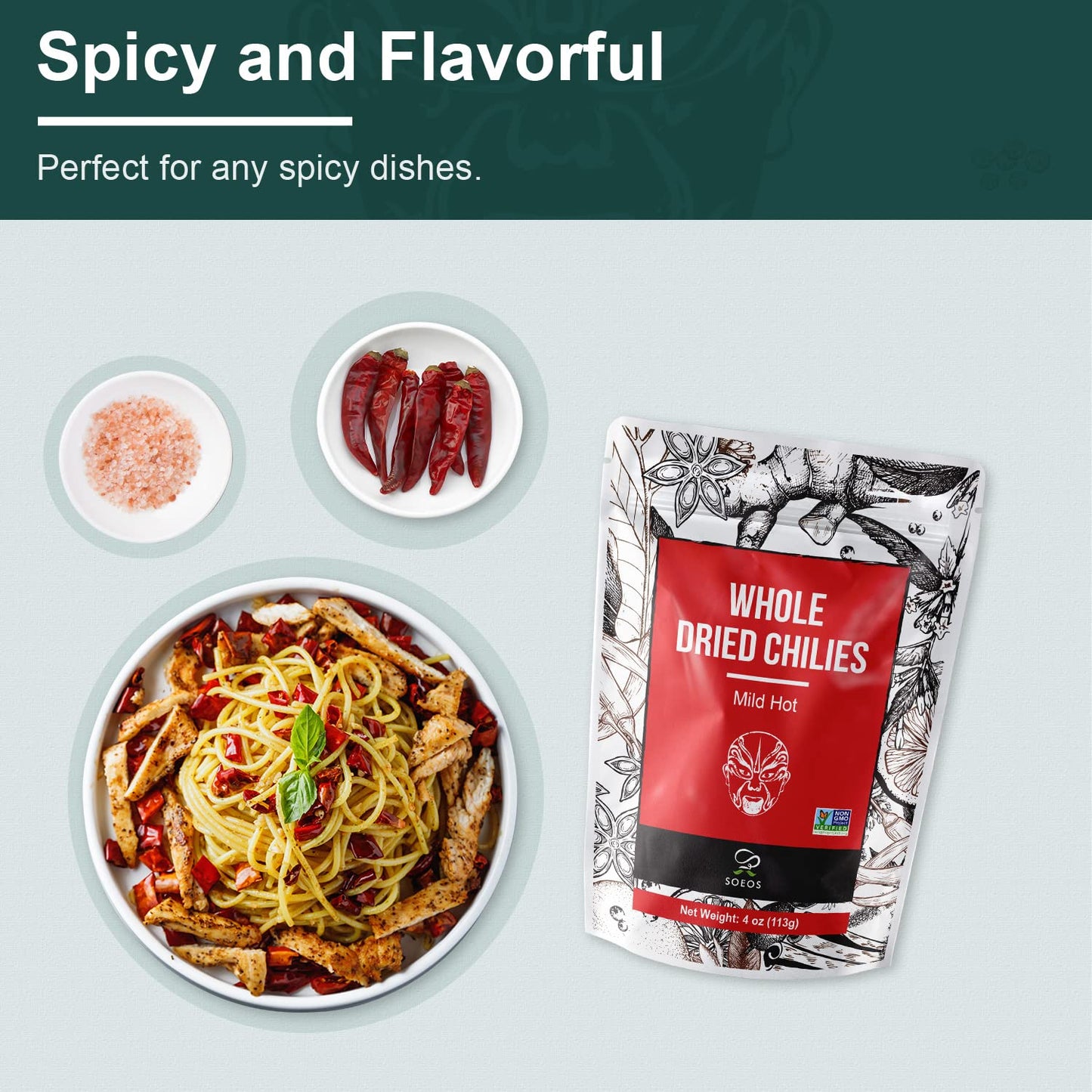 Soeos Whole Dried Chilies 4 Oz, Mild Spicy Chili Peppers, Red Chili Pepper, Natural, Premium And Dry Sichuan Chile Peppers, Sichuan Pepper, Dried Peppers – Great For Mexican Recipes
