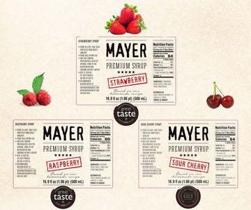 Mayer Strawberry Raspberry Sour Cherry Syrups, 16.9 Fl Oz (Pack of 3), Vegan, Gluten Free, No Artificial Additives