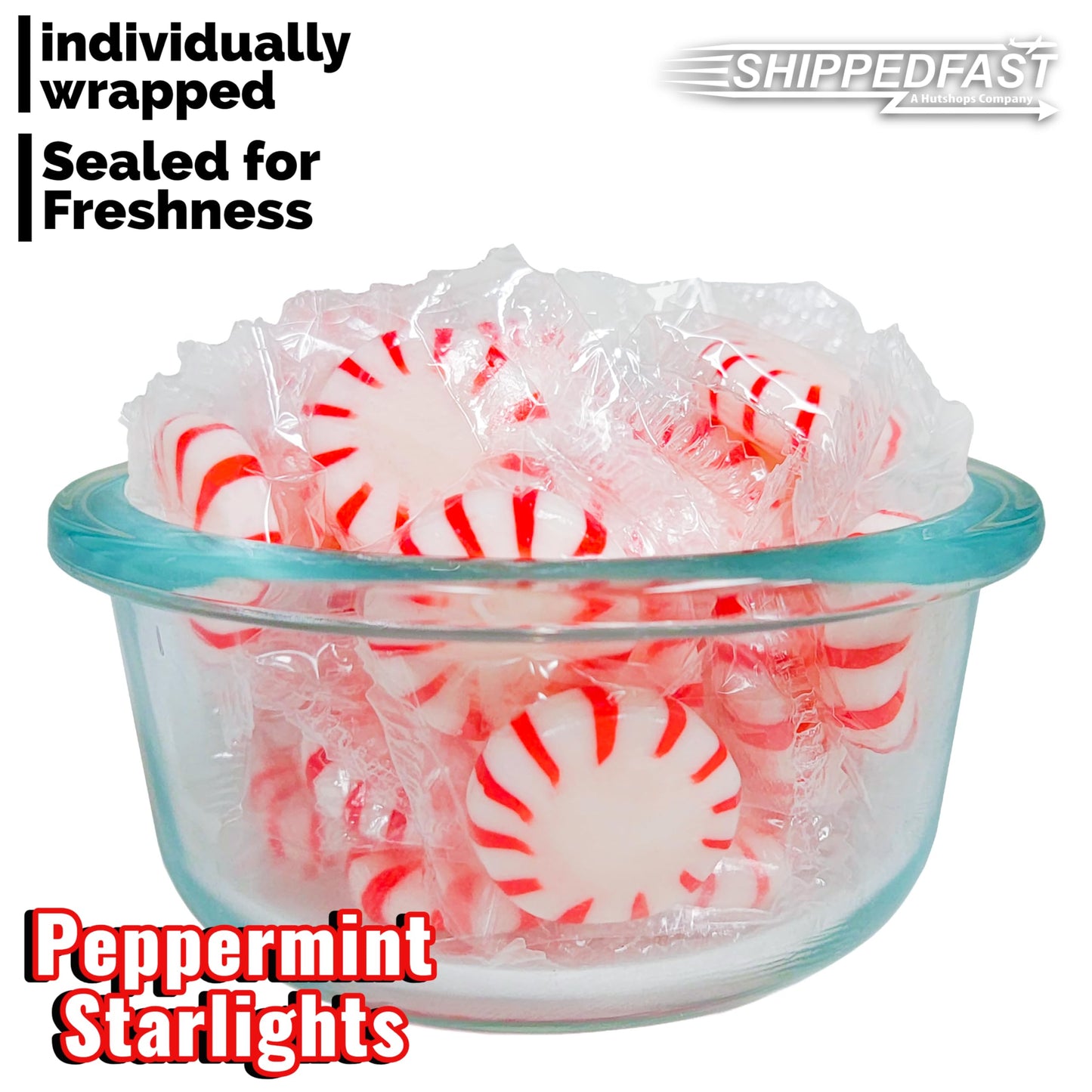 Shippedfast Peppermint Starlights Candy Mints, Real Peppermint Oil, Bulk Bag, 5 lb Hard Candy