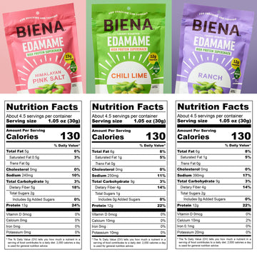 Biena Crispy Roasted Edamame Beans Snack - High Protein Snack for Adults & Kids, 12g-13g Protein per Serving - Made with Avocado