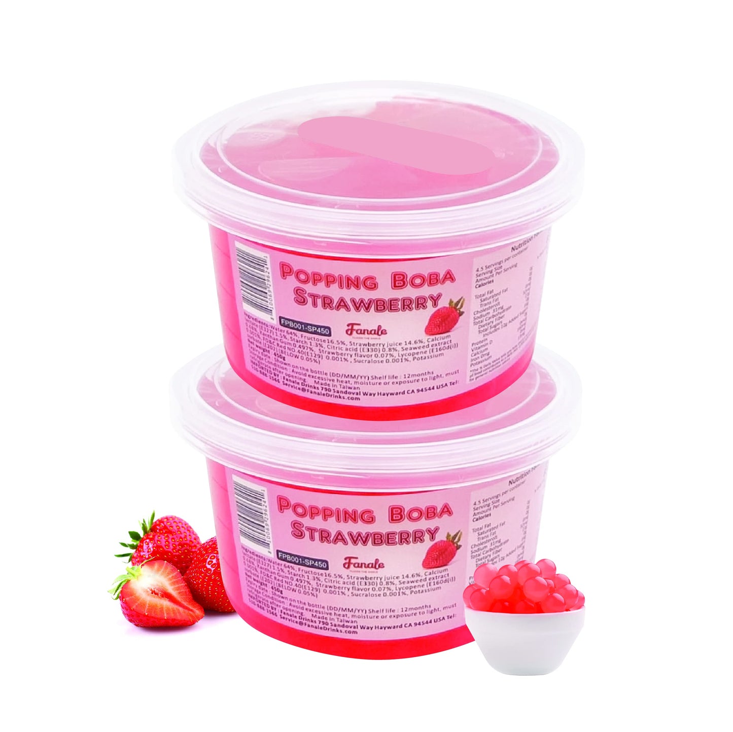Fanale Popping Boba Pearls for Bubble Tea - 2 lb (1 lb X 2) | Strawberry | Bursting Boba Pearls Bubble 450g X 2 | Fruit Juice Fl