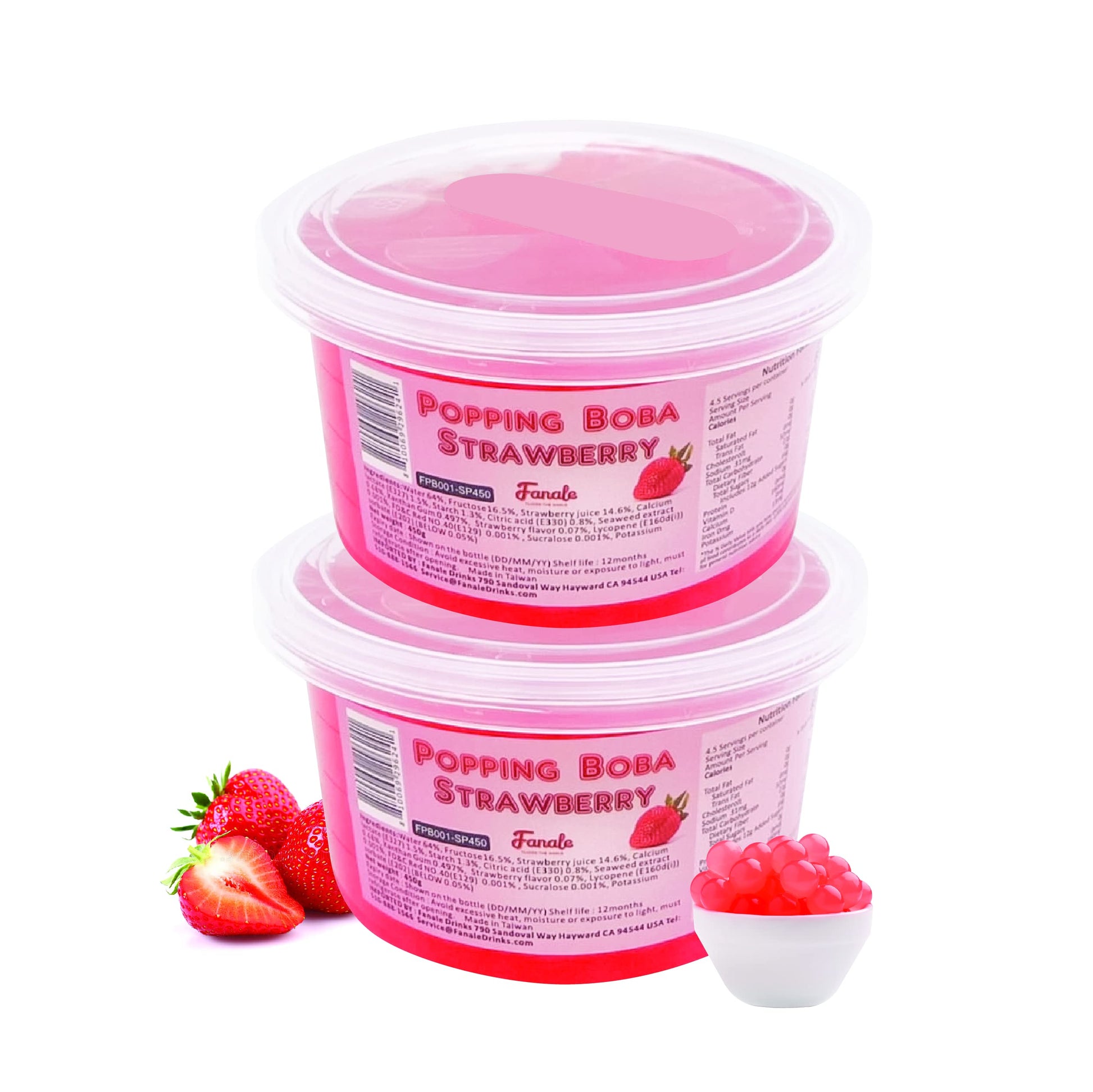 Fanale Popping Boba Pearls for Bubble Tea - 2 lb (1 lb X 2) | Strawberry | Bursting Boba Pearls Bubble 450g X 2 | Fruit Juice Fl