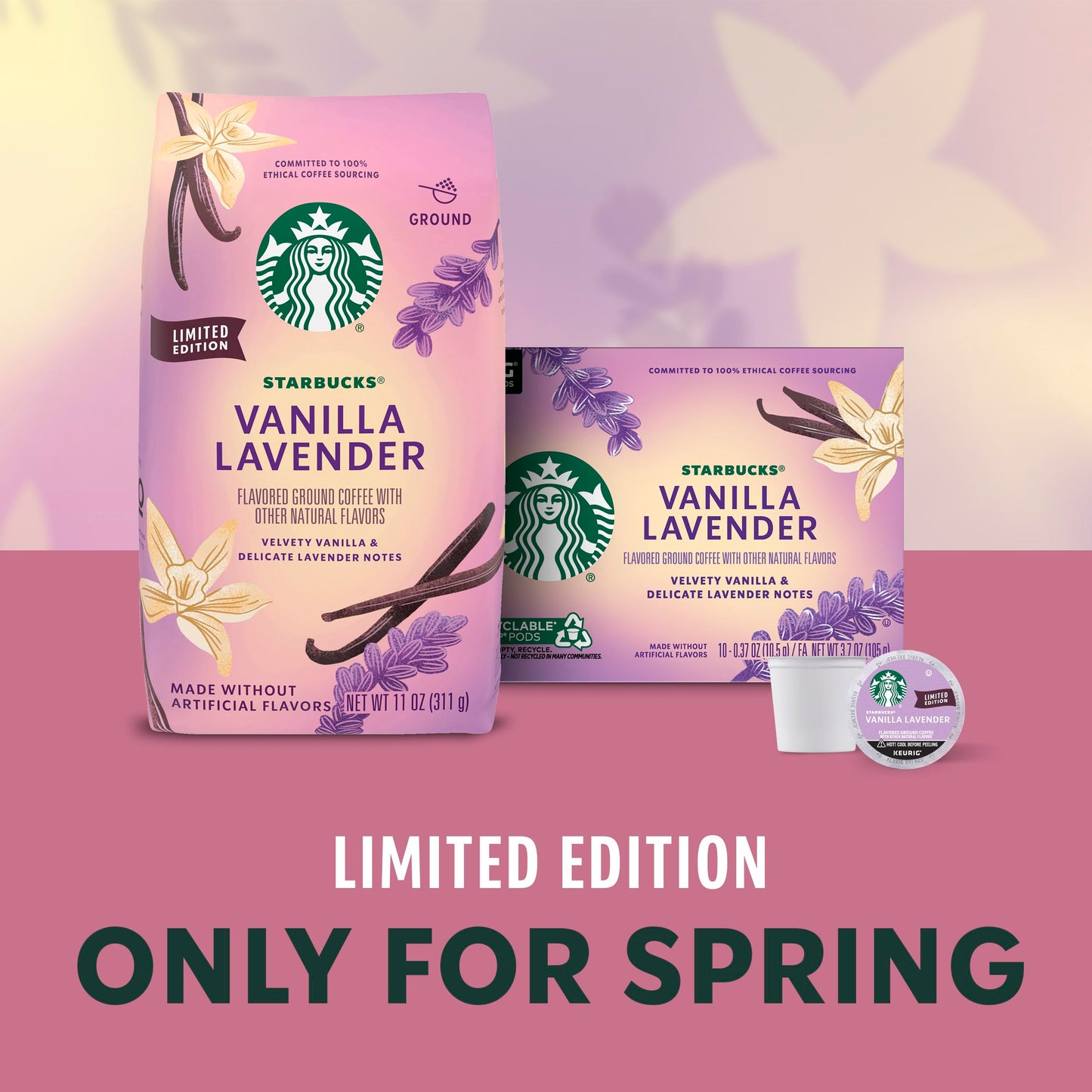 Starbucks K-Cup Coffee Pods, Vanilla Lavender Flavored Coffee For Keurig Coffee Makers, 100% Arabica, Limited Edition, 1 Box (22