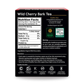 Buddha Teas Organic Wild Cherry Bark Tea - OU Kosher, USDA Organic, CCOF, 18 Bleach-Free Tea Bags