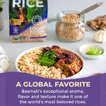 Lotus Foods Regenerative Organic Brown Basmati Rice - Gluten Free Whole Grain Heirloom Rice, Vegan, Non Gmo, Use For Curries, St