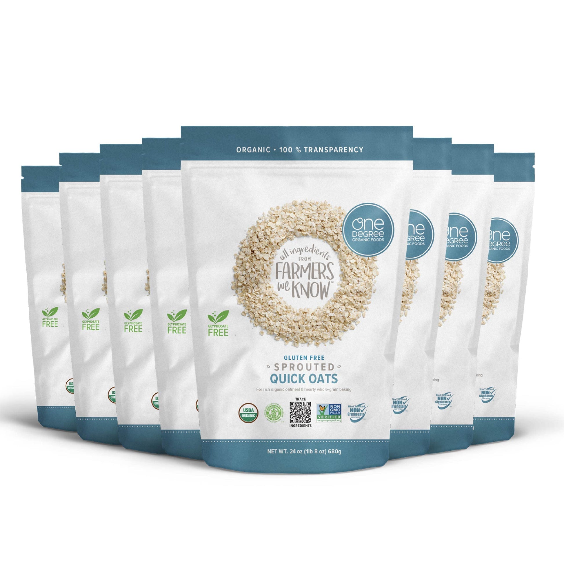 One Degree Organic Foods Sprouted Quick Oats, USDA Organic, Non-GMO Gluten Free Oatmeal, 24 oz., 8 Pack