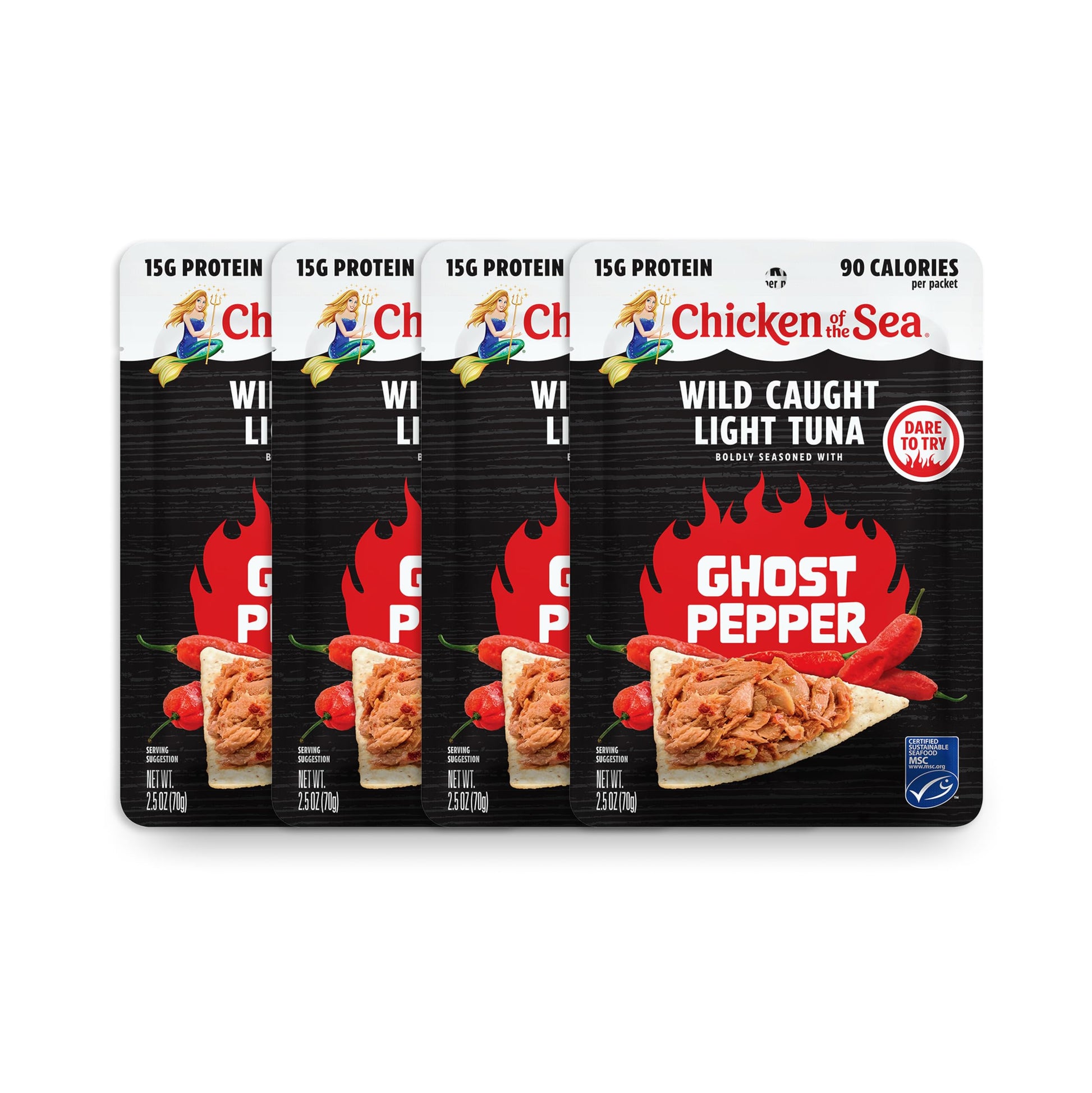 Chicken of the Sea Wild Caught Light Tuna, 2.5 oz. Packets (Box of 4), Ghost Pepper Seasoning