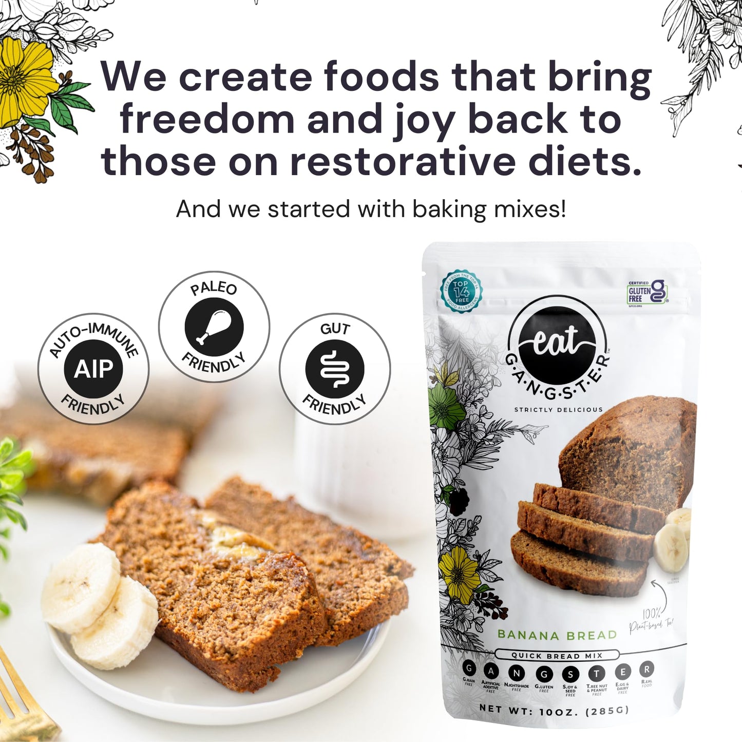 eat G.A.N.G.S.T.E.R. Vegan Banana Bread Mix, Allergy-Friendly Baking Mix, Grain-Free, No Dairy, Nuts, Gluten, Dairy, For Paleo &