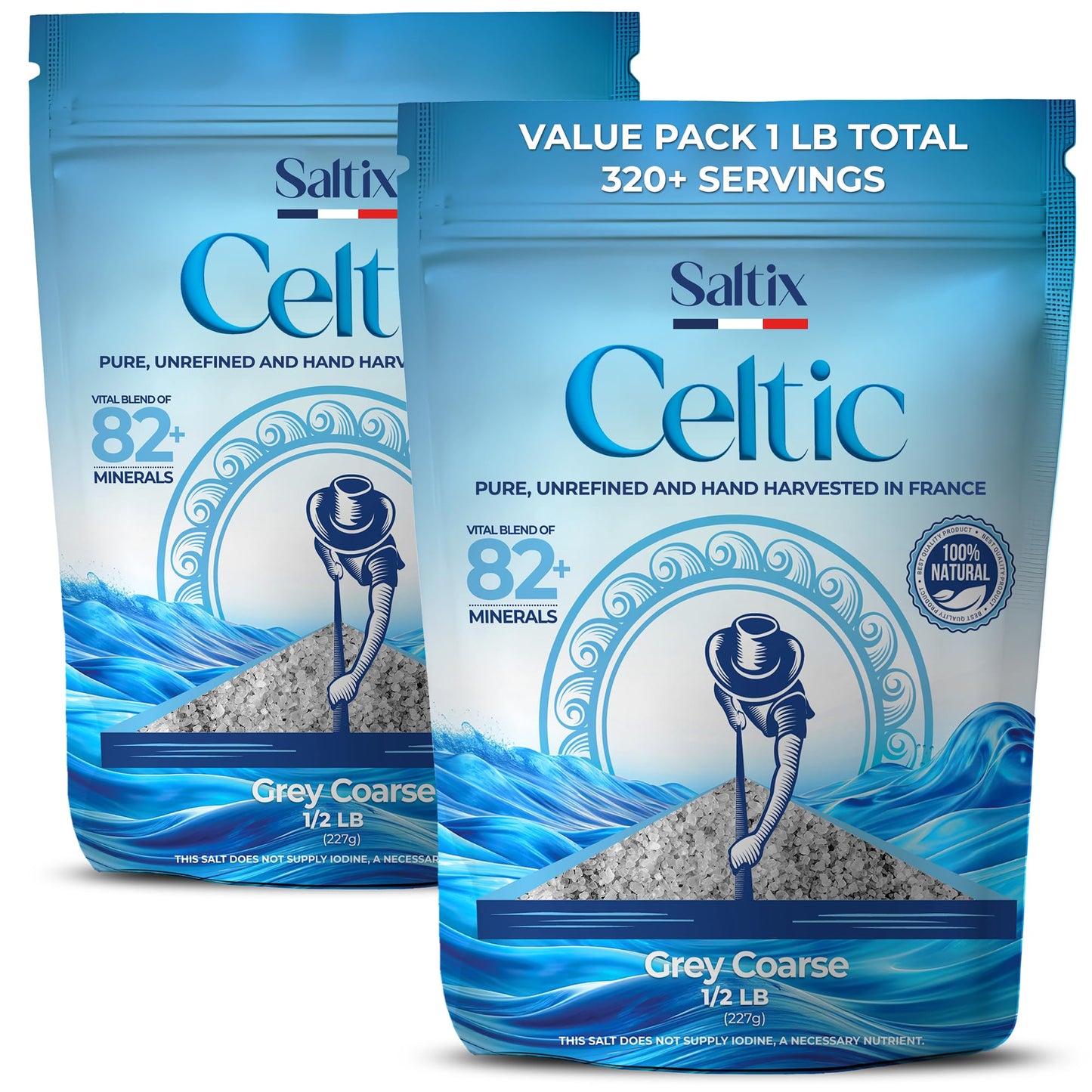Saltix Grey Coarse Sea Salt 1 Lbs (16Oz) From The Celtic Region Of France 100% Natural Organic Unrefined 82+ Trace Minerals And Electrolytes Hand Harvested Sel Gris De Guerande Sal Celtica