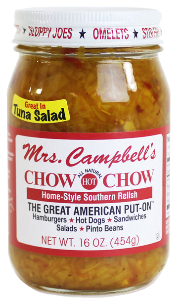 Mrs. Campbell'S All Natural Hot Southern Chow Chow Relish, 16 Oz Glass Jar (Pack Of 2)