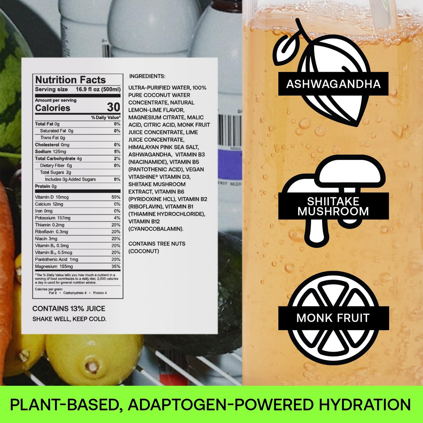 Barcode Premium Sports Hydration Drink - No Added Sugars, Lemon Lime, 12 Pack - No Added Sugar - Plant-Based Beverage - Adaptoge