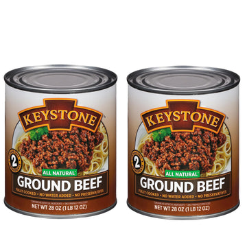 Keystone All Natural Ground Beef 28 Ounce Long Term Emergency Survival Food Canned Meat | Fully Cooked Ready To Eat | Gluten Free Family Pack Of 2
