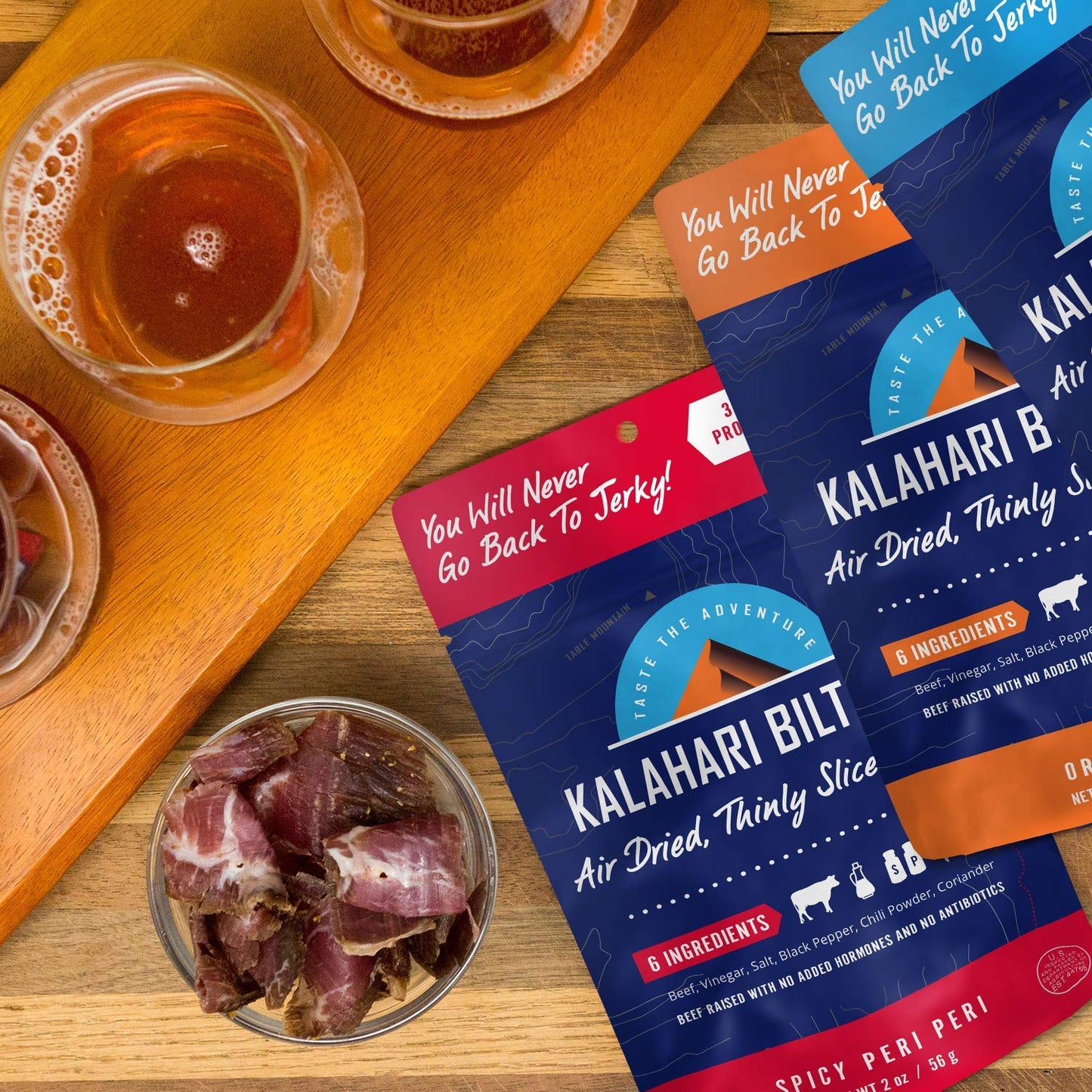 Spicy Peri Peri Kalahari Biltong, Air-Dried Thinly Sliced Beef, 2Oz (Pack Of 3), Sugar Free, Gluten Free, Keto & Paleo, High Pro
